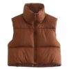 Parka Puffer Standard Mujer Sin Mangas Color Marrón - Imagen 4
