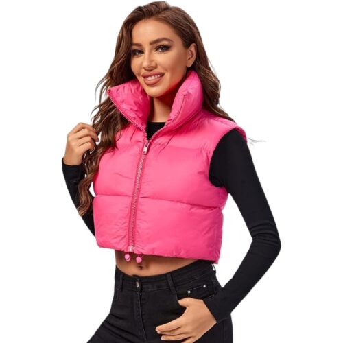 Parka Puffer Sin Mangas para mujer Color Fucsia