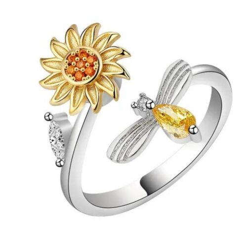 Anillo Antiestrés Ajustable Tik Tok Flor Girasol Giratorio