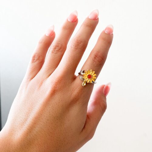 Anillo Antiestrés Ajustable Tik Tok Flor Girasol Giratorio