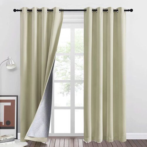 Cortinas 100% Blackout Beige Crema 2 Paños Térmica 140x220