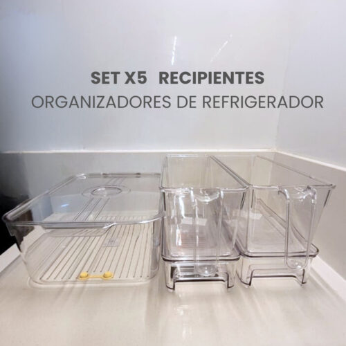 Set 5 Contenedores Organizador de Refrigerador Cocina con Tapa